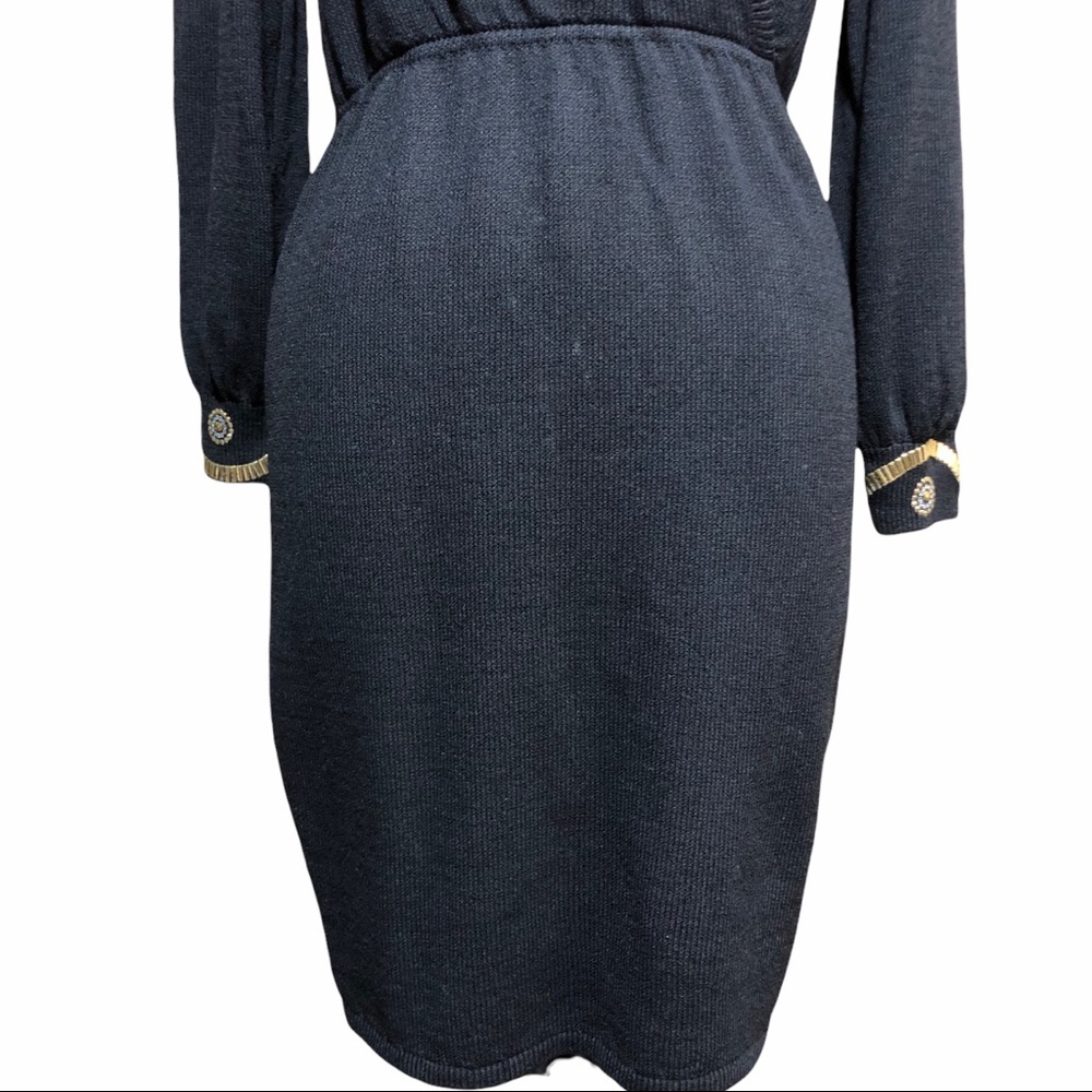 St. John Collection Black Knitted Dress 3/4 Sequin Sleeves MADE IN USA - Picture 3 of 13